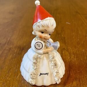 1956 NAPCO NEW YEAR January Birthday Angel Bell Figurine - Rare VTG